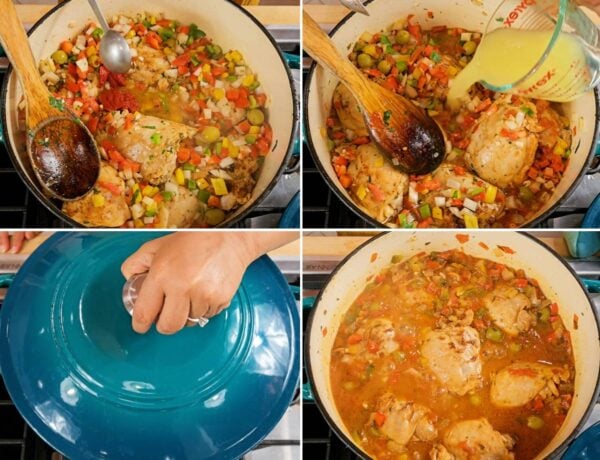 adding tomato paste and broth