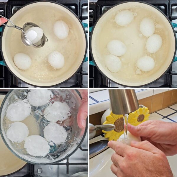 boiling and peeling eggs.