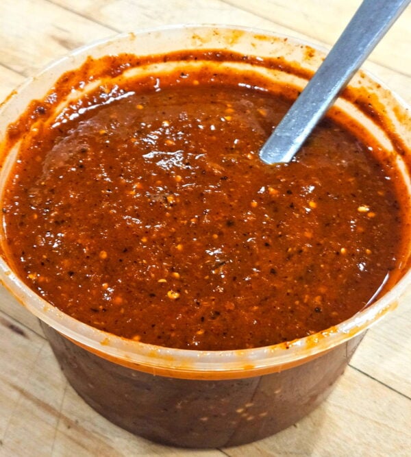 A bowl of chili salsa