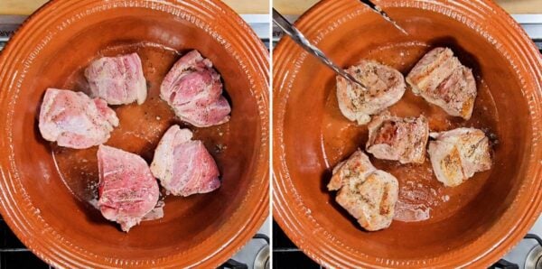 searing pork chunks