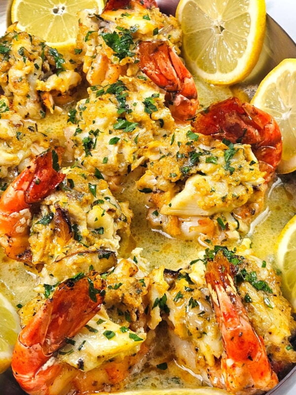 crab stuffed shrimp drizzled with lemon butter