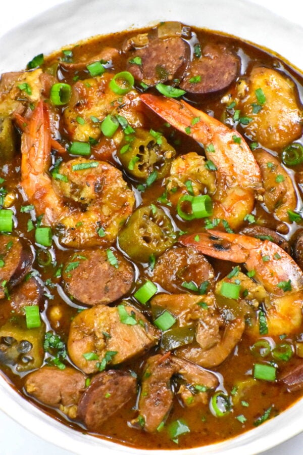 bowl of dark gumbo
