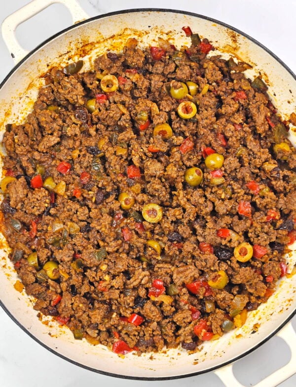 skillet full of picadillo