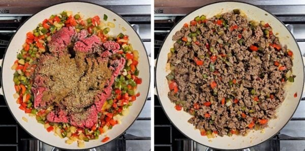 browning ground beef along with spices