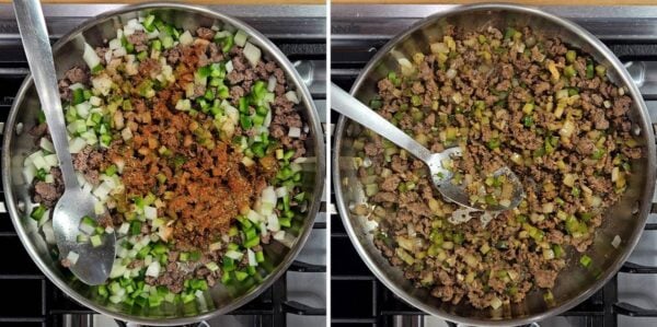 sauteing the diced vegetables with creole seasoning