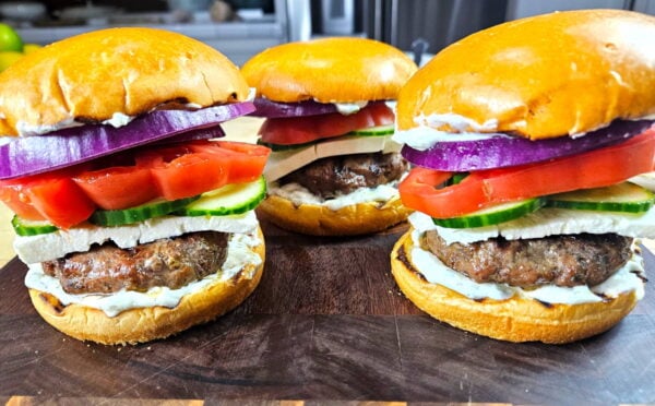 three greek lamb burgers