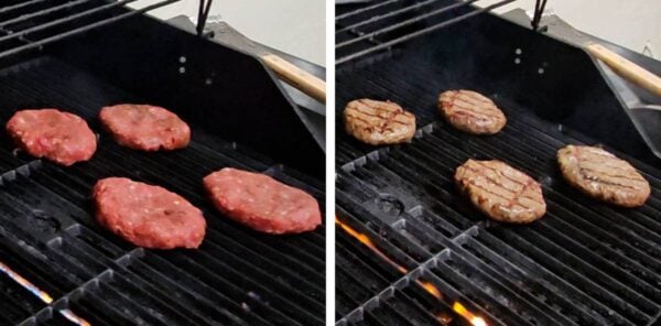 grilling the lamb burgers