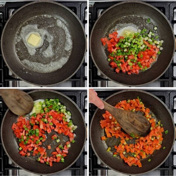cooking diced tomato and scallion in butter