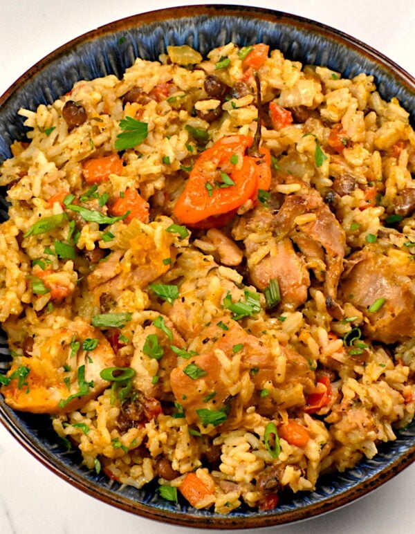 bowl of chicken and rice