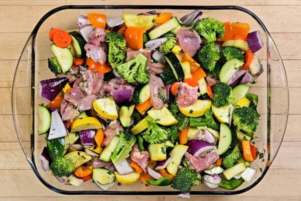 marinating the chicken and veggies