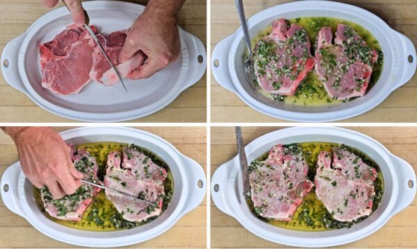 marinating the pork chops