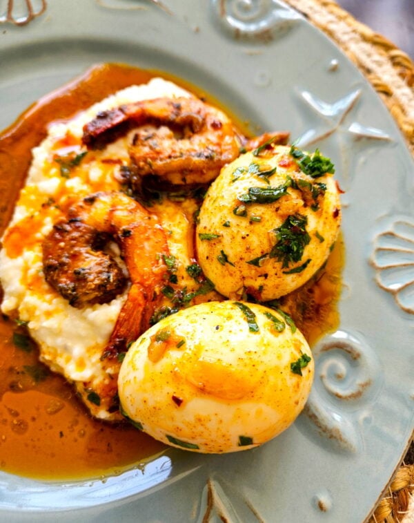 cajun butter eggs with shrimp and grits