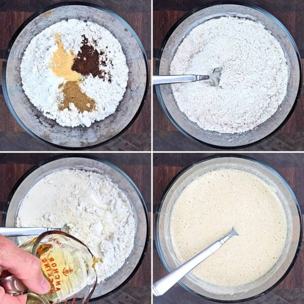 mixing together beer batter