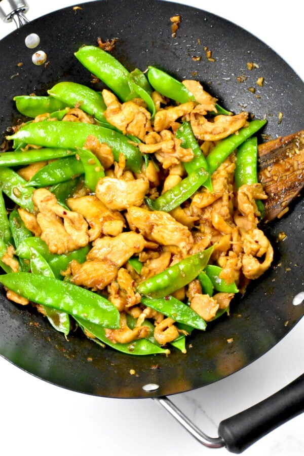 Chicken and snow peas stir fry.