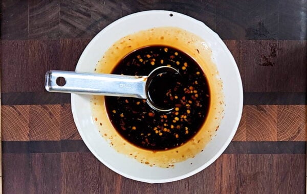 Bowl of prepared sauce.