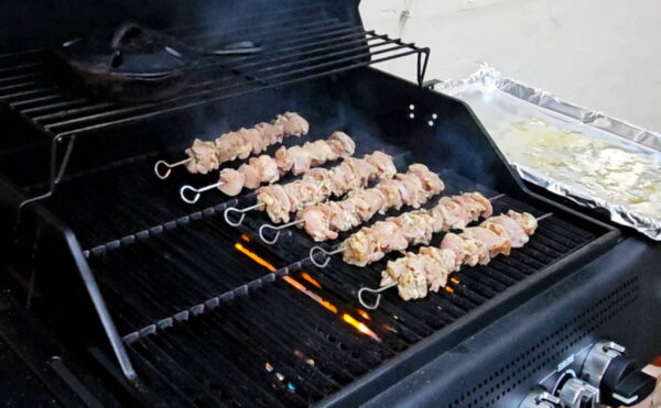 grilling the skewers
