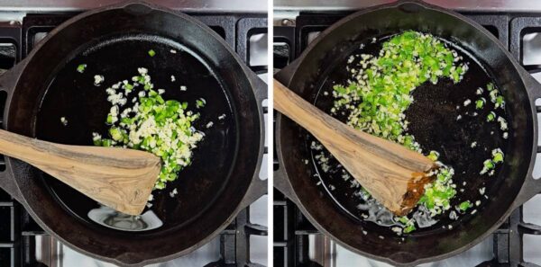 sautéing diced garlic and jalapeno