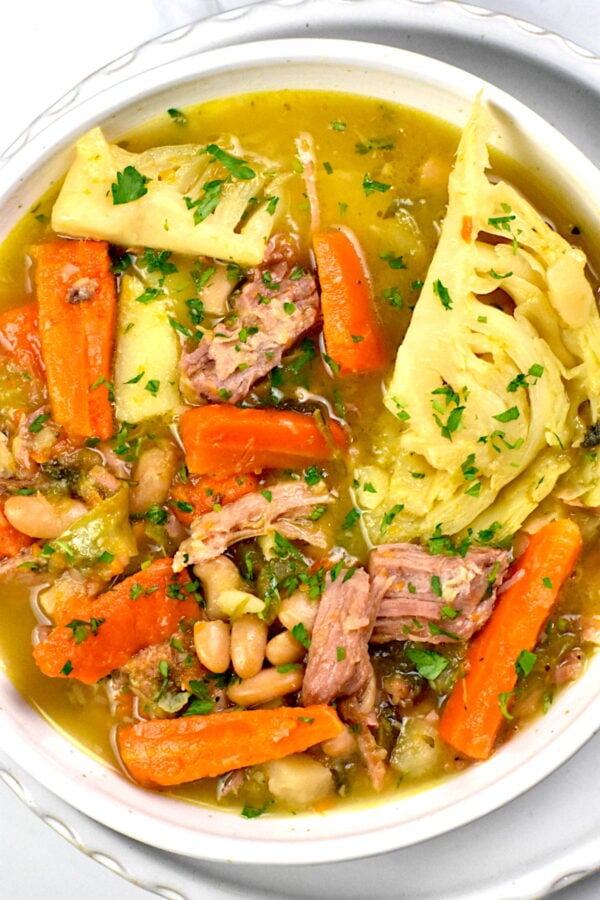 Bowl of French garbure soup.