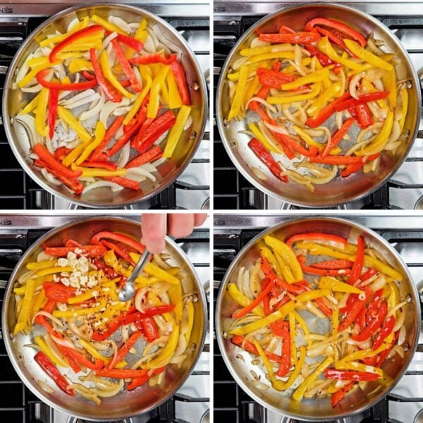 cooking onion and pepper in the same skillet