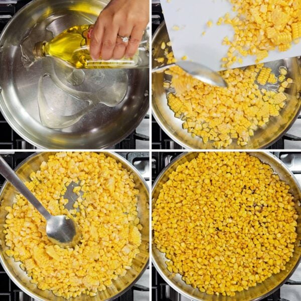 Sautéing corn kernels.
