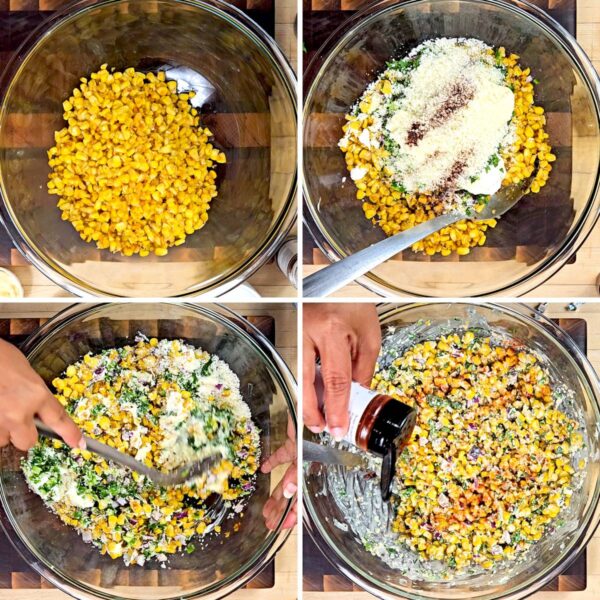 mixing together all of the salad ingredients in a bowl