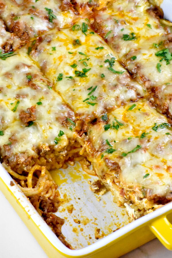 the casserole with a piece missing