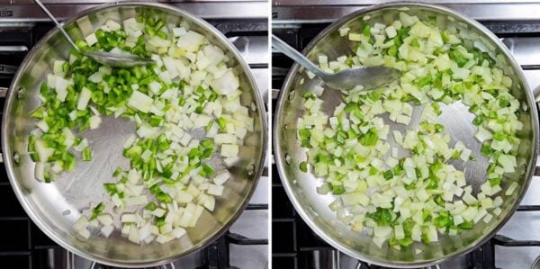 sautéing pepper and onion