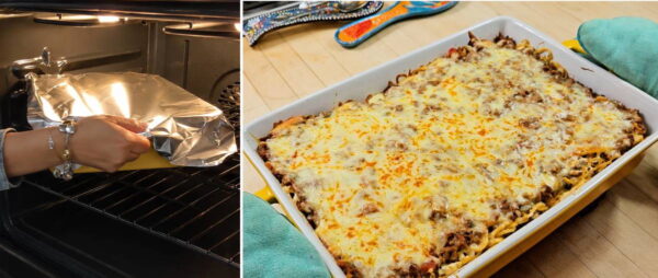 placing the casserole in the oven