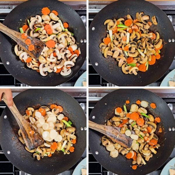 Stir frying vegetables in the wok.