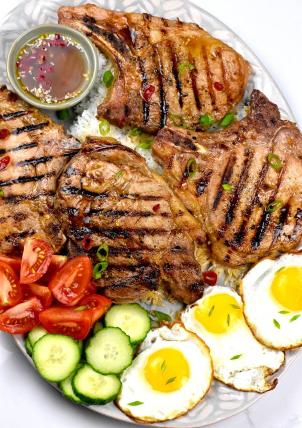 nuoc cham served with grilled pork chops