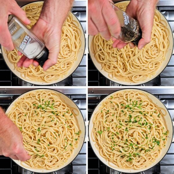 Adding salt, pepper and parsley.