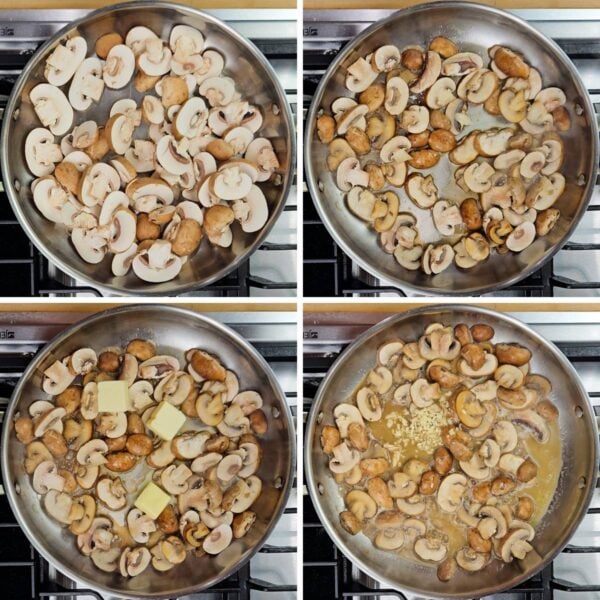 Sauté mushrooms in a skillet.