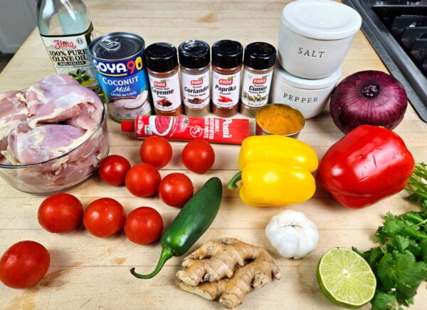 Recipe ingredients arranged on a counter.