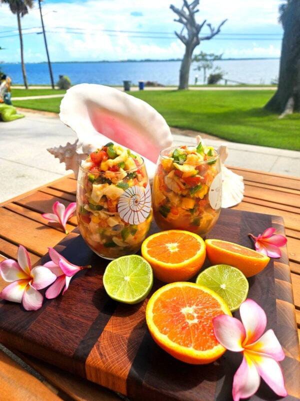 Conch salad in 2 glasses.