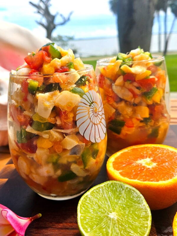 Two servings of conch salad with mango.