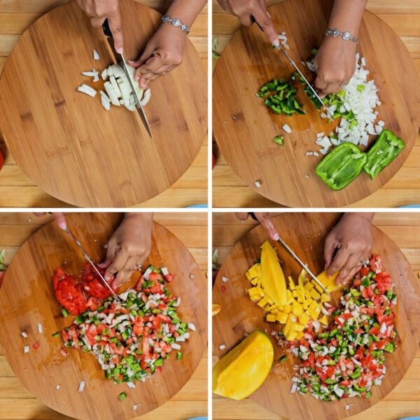Chopping vegetables for conch salad.