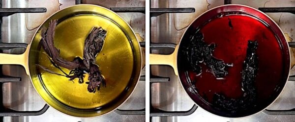 Simmering ratan joy in ghee.