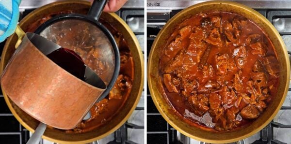 Adding the ratan jot infused ghee into the curry.