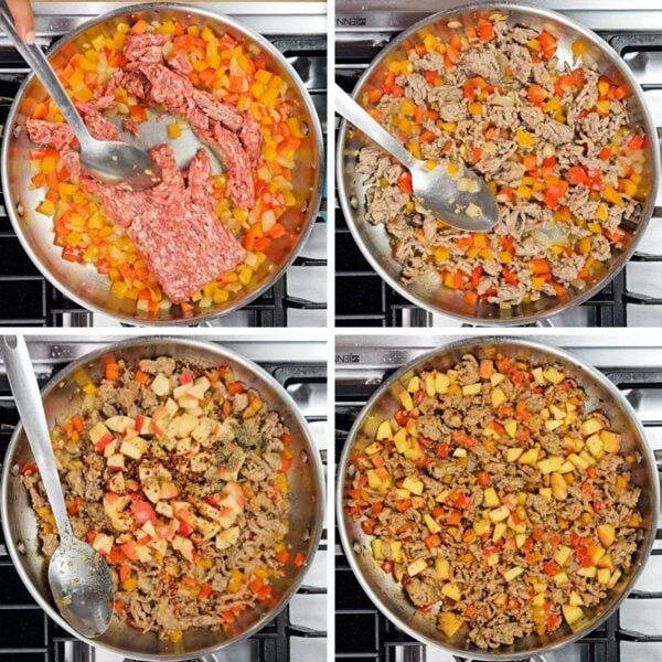 Collage of making the sausage mixture.