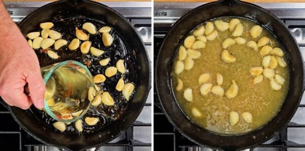 Deglazing with white wine.