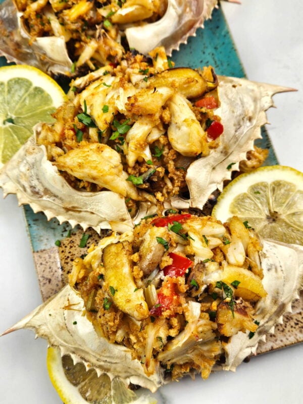 Deviled crabs after baking.