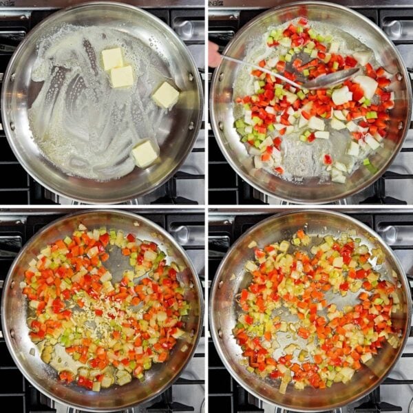 Sautéing diced veggies.