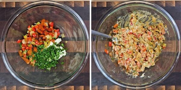 Mixing together the filling.