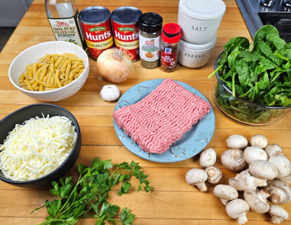 Recipe ingredients arranged on a counter.