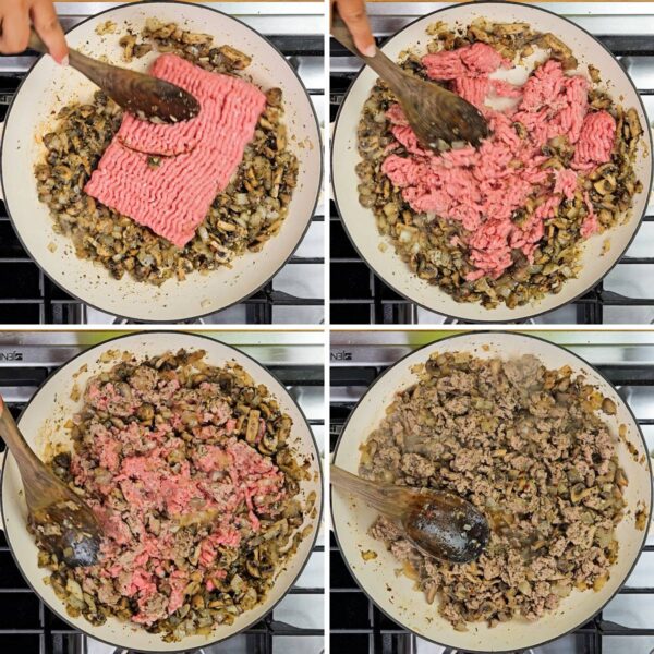 Browning the ground turkey.