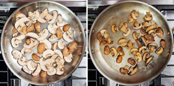 Browning mushrooms in a skillet.